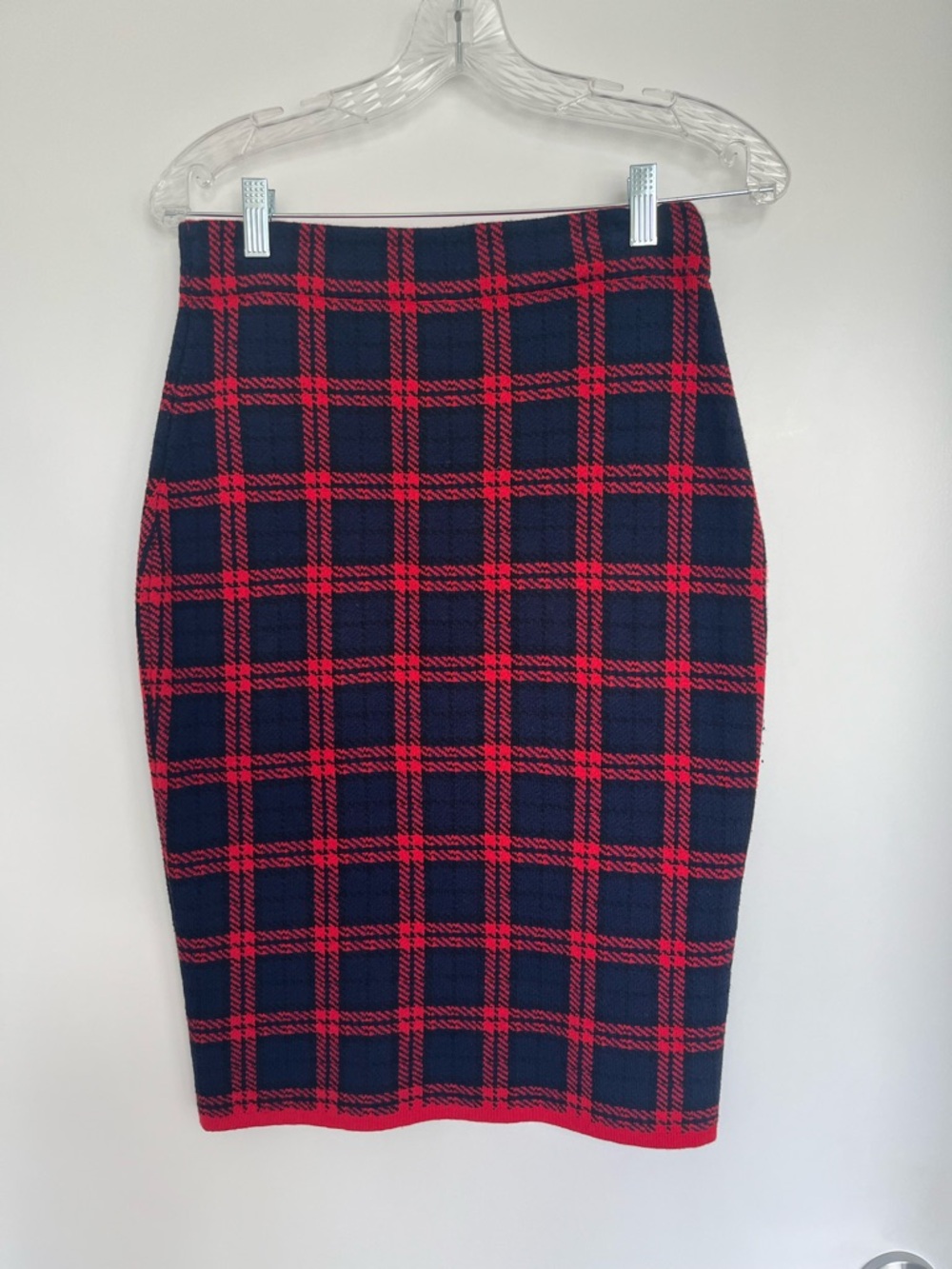 Simons Twik Navy and Red Plaid Pencil Skirt, size S